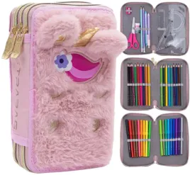 astra-piornik-szkolny-trzykomorowy-wyposazenie-kredki-pisaki-fluffy-unicorn