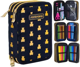 astrabag-piornik-szkolny-trzykomorowy-wyposazenie-kredki-flamastry-misie