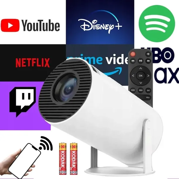 PROJEKTOR RZUTNIK ANDROID TV WIFI HD SMART GŁOŚNIK OBROTOWY BIAŁY HY300
