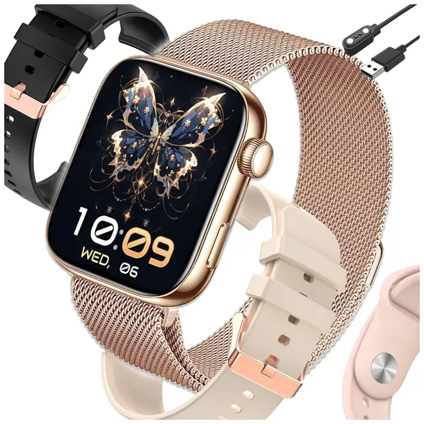 SMARTWATCH DAMSKI ZEGAREK SMART WATCH ROZMOWY MENU POLSKIE ZDROWIE 4 PASKI