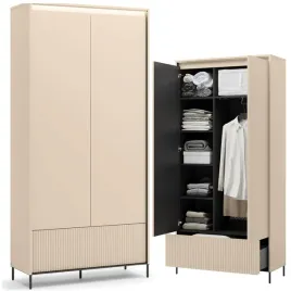 szafa-z-szuflada-bezowa-lamele-oswietleniem-pojemna-garderoba-100-cm-tg-02