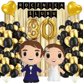 zestaw-dekoracji-30-rocznica-slubu-balony-czarno-zlote-48szt