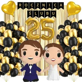 zestaw-dekoracji-25-rocznica-slubu-balony-czarno-zlote-48szt