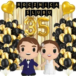 zestaw-dekoracji-35-rocznica-slubu-balony-czarno-zlote-48szt
