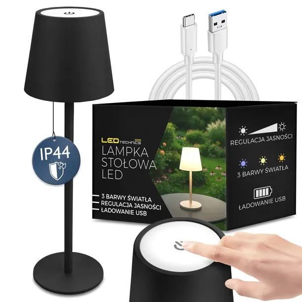Lampa Nocna Lampka Stołowa Biurkowa LED USB Dotykowa Bezprzewodowa Czarna