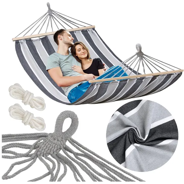 DUŻY HAMAK DWUOSOBOWY OGRODOWY MOCNY XXL 290x150 CM PAŁĄK 120 CM + LINY