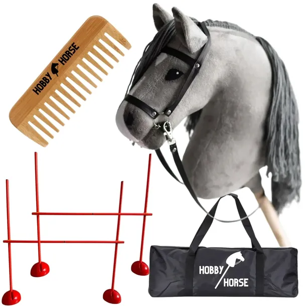 Zestaw Hobby Horse Koń Na Kiju A3 2x Przeszkoda Do Skakania 120CM Grzebień