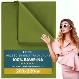 przescieradlo-bez-gumki-tradycyjne-200x220cm-100percent-bawelna-oliwkowy-oliwka