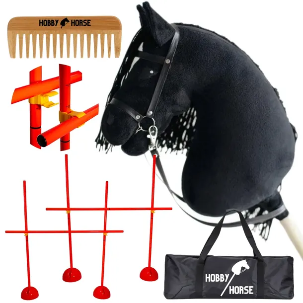 ZESTAW HOBBY HORSE KOŃ NA KIJU A3 2x PRZESZKODA DO SKAKANIA 120CM GRZEBIEŃ