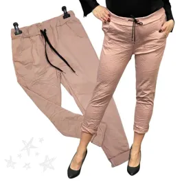 spodnie-gnieciuchy-lycra-gumy-wysoki-stan-kieszenie-puder-vv-38-40-m-l