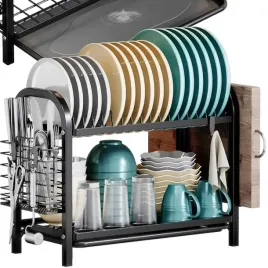 suszarka-do-naczyn-dwupoziomowa-ociekacz-talerze-sztucce-uchwyt-na-deske