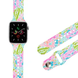 pasek-gumowy-do-apple-watch-rozowy-wzor-kolorowe-liscie-wytrzymale-38-40mm