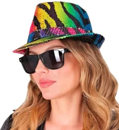 kapelusz-fedora-cekinowy-teczowy-tygrys-cekiny-wzory-disco-karnawal