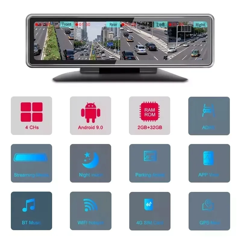 360-rejestrator-4-kamery-lusterko-android-adas-4g-stan-nowy
