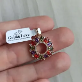 zlota-zawieszka-kolorowe-kolo-rozetka-elegancka-antyalergiczna