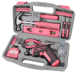 hi-spec-35pc-pink-3-6v-electric-power-screwdriver-and-home-hand-tool-kit-set