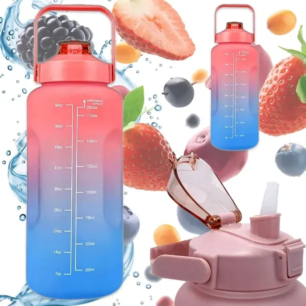 Butelka motywacyjna Bidon na wodę 2000ml 2l ze słomką z uchwytem z miarką P
