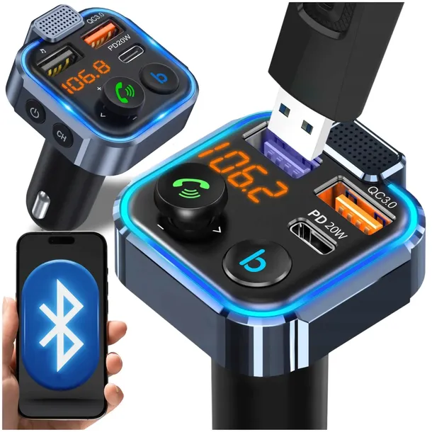 TRANSMITER BLUETOOTH SAMOCHODOWY FM 3x USB ADAPTER SZYBKA ŁADOWARKA MP3