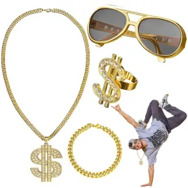 stroj-przebranie-lata-90-gangster-zloty-lancuch-bransoleta-sygnet-okulary