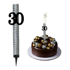 fontanna-raca-na-tort-swieczka-xl-topper-na-urodziny-30-lat-czarna-srebrna