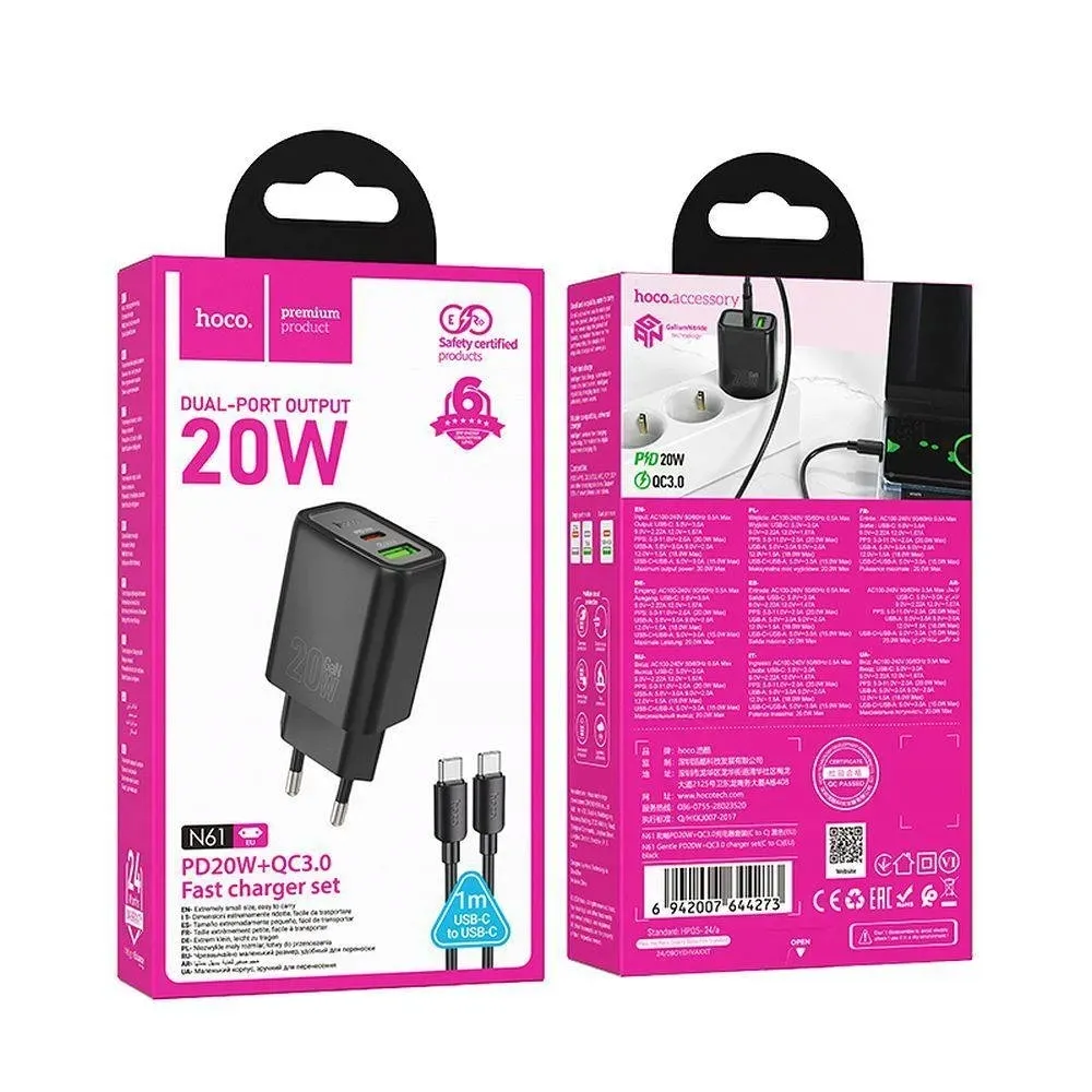 hoco-ladowarka-sieciowa-usb-a-typ-c-kabel-typ-c-do-lightning-pd-qc3-0