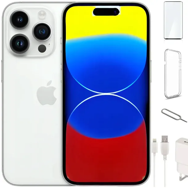 SMARTFON APPLE IPHONE 14 PRO 128 GB - NOWA BATERIA 100% - SREBRNY / SILVER