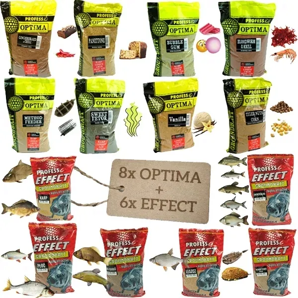 zestaw 8x 1kg ZANĘTY WĘDKARSKIEJ OPTIMA + 6x 650g ZANĘTY EFFECT PROFESS