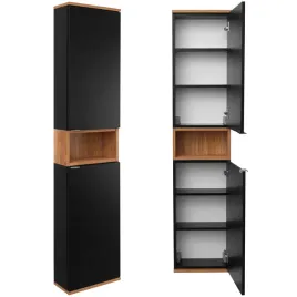szafka-lazienkowa-wiszaca-czarna-mat-dab-slupek-lazienkowy-163-x-35-x-16-cm