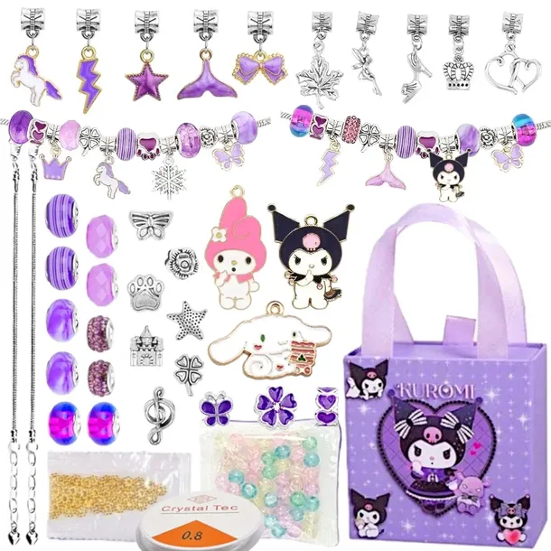 ZESTAW KORALIKÓW DO ROBIENIA BRANSOLETEK KUROMI CHARMS ZAWIESZKI HELLO