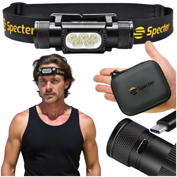 Latarka Czolowa Specter 5led Czolówka Akumulator Usb Wodoodporna 2000lmetui