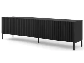 szafka-rtv-wave-200-cm-4d-czarny-mat-nozki-czarne-metalowe-frezowane-fronty