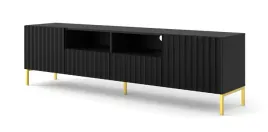 szafka-rtv-wave-200-2d2s-czarny-mat-nozki-metalowe-zlote-frezowane-fronty