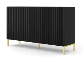 komoda-wave-150-cm-3d-frez-czarny-mat-nozki-metalowe-zlote-frezowane-fronty
