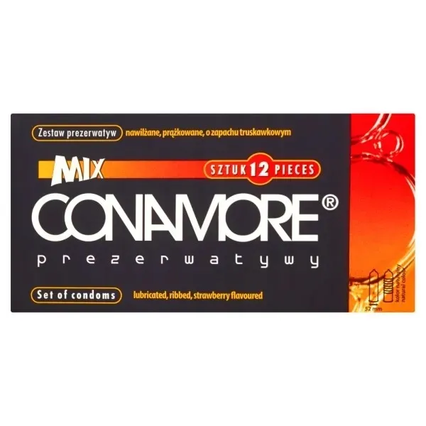 PREZERWATYWY CONAMORE MIX Nawilżane Truskawkowe Prążkowane Potęgujące 12szt