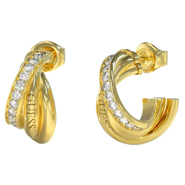 Kolczyki GUESS eleganckie z cyrkoniami i napisem na sztyft PERFECT LINKS M