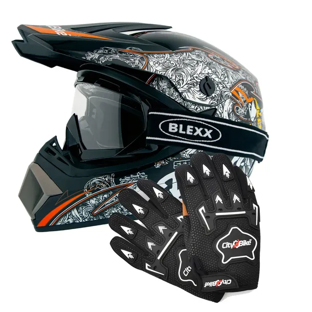 Kask motocyklowy crossowy Gogle i rękawice na Enduro BMX Quad ATV czarny L