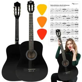 Zdjęcie produktu GITARA AKUSTYCZNA PEŁNOWYMIAROWA 4/4 DO NAUKI GRY KOSTKI AKORDY CZARNA