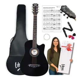 Zdjęcie produktu GITARA AKUSTYCZNA 4/4 ZESTAW KOSTKI DO GITARY PASEK POKROWIEC STRUNY CZARNA