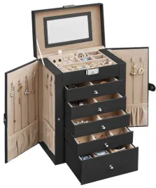 czarna-szkatulka-na-bizuterie-z-lusterkiem-ogranizer-6-poziomow