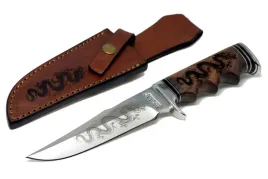 noz-mysliwski-bowie-bushcraft-recznie-wykonany-stal-d2-drewno-skorzane-etui
