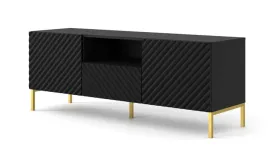 szafka-rtv-surf-150-2d1s-czarny-mat-nozki-metalowe-zlote-frezowane-fronty