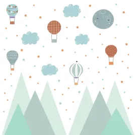 naklejki-scienne-dla-dzieci-mietowe-gory-gwiazdki-chmurki-balony-zestaw