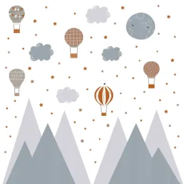 naklejki-scienne-dla-dzieci-szare-gory-gwiazdki-chmury-balony-zestaw