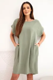 jasne-khaki-sukienka-damska-oversize-z-krotkim-rekawem