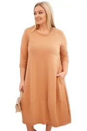 camelowa-sukienka-damska-bawelniana-plus-size-z-podwijanym-rekawem-i-kiesze