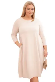 bezowa-sukienka-damska-bawelniana-plus-size-z-podwijanym-rekawem-i-kieszeni