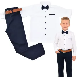 elegancki-wizytowy-komplet-biala-koszula-granatowe-spodnie-pasek-muszka-r12