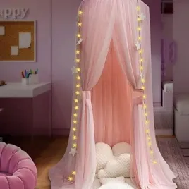moskitiera-do-lozeczka-dzieciecego-2m-z-gwiazdkami-i-30-swiatelkami-rozowa