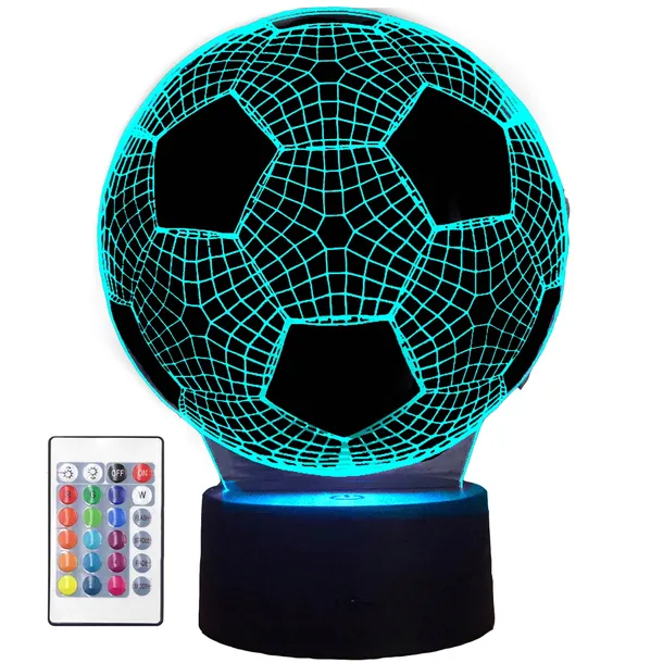 LAMPKA NOCNA PIŁKA NOŻNA 3D LED KOLORY + PILOT