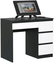 biurko-komputerowe-4-szuflady-90cm-pojemne-prawe-czarny-bialy
